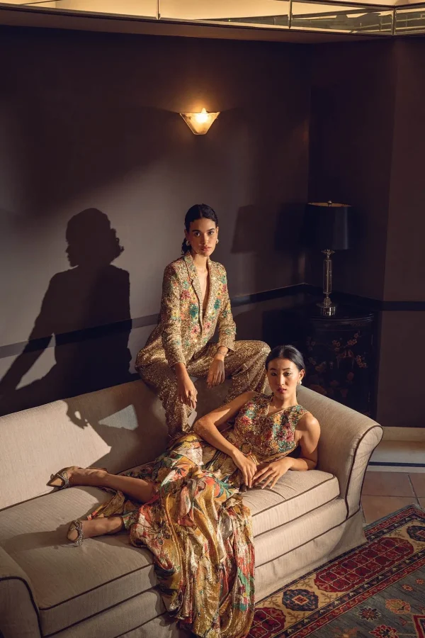 RANNA GILL Alish Pekh In Roma 3D Embroidered Sequin Jacket Golden Fashion