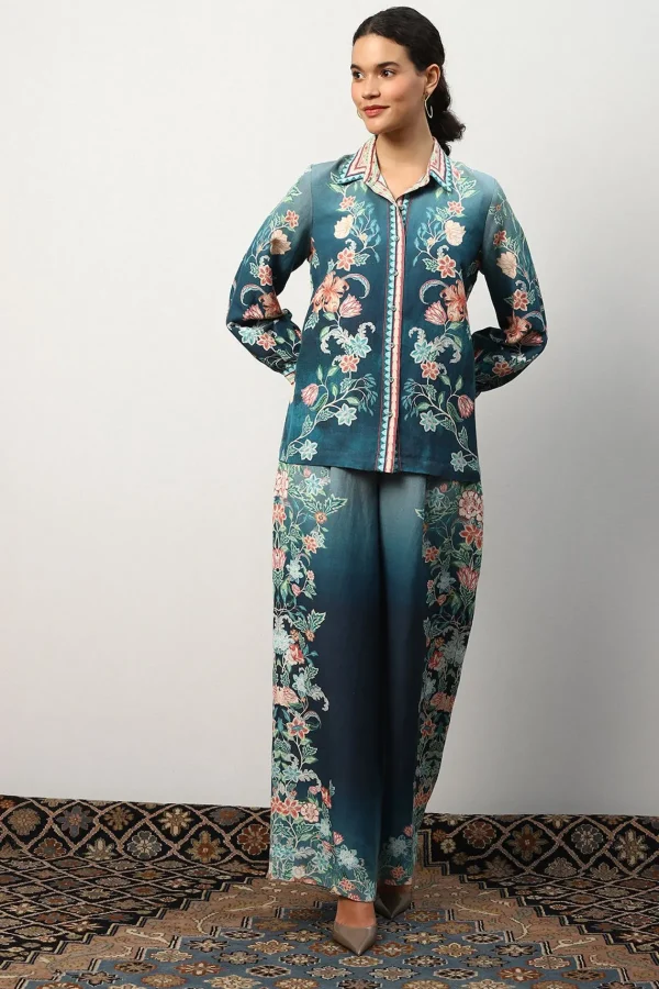RANNA GILL Arya Blouse Teal Forest Print Shop