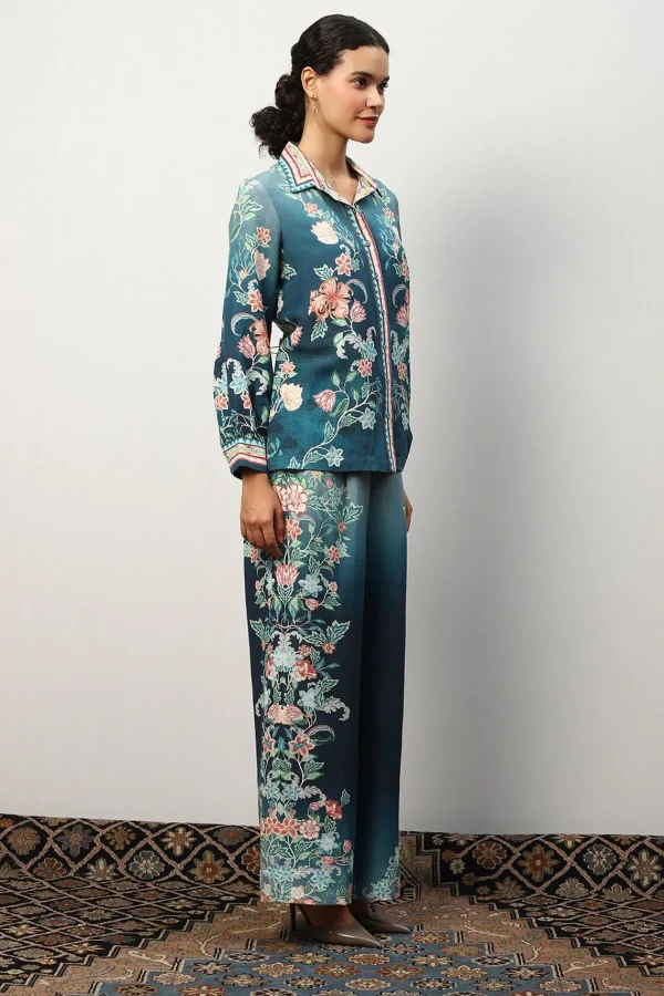 RANNA GILL Arya Blouse Teal Forest Print Shop