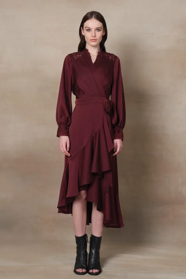 RANNA GILL Bre Dress Oxblood Cheap