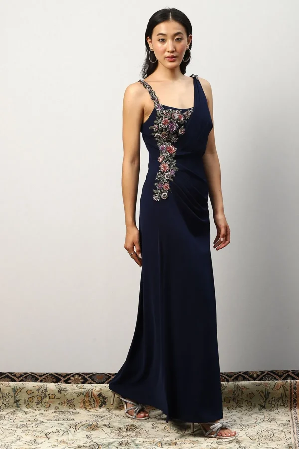 RANNA GILL Eliana Gown Navy New