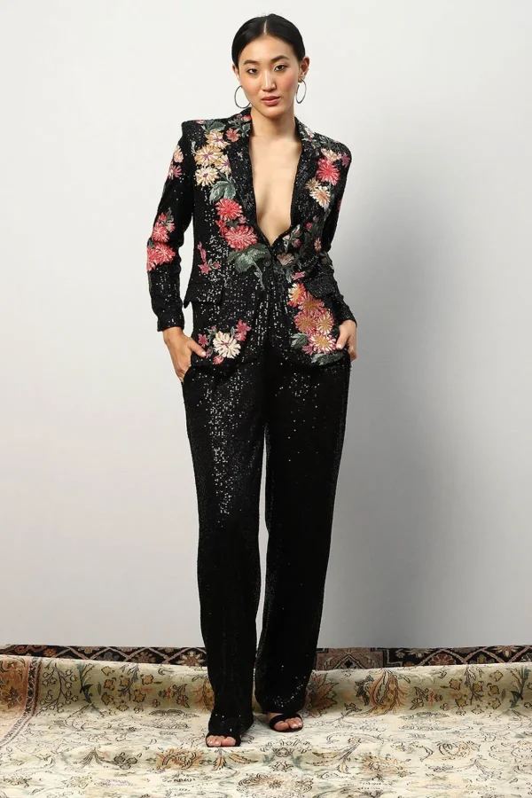RANNA GILL Koel Puri In Palermo 3D Embroidered Sequin Jacket Black Discount