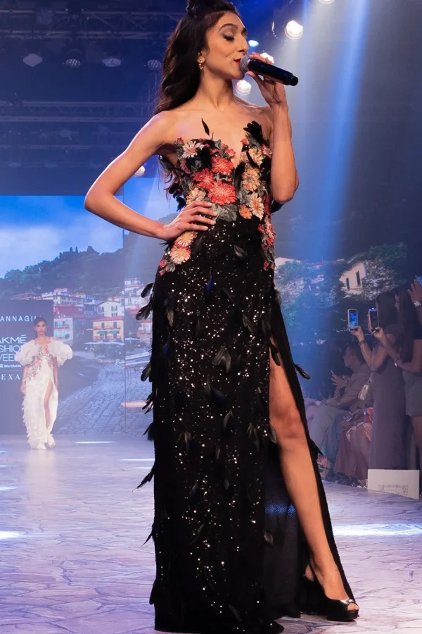 RANNA GILL Minerva High-Slit Sequin Gown Black Online