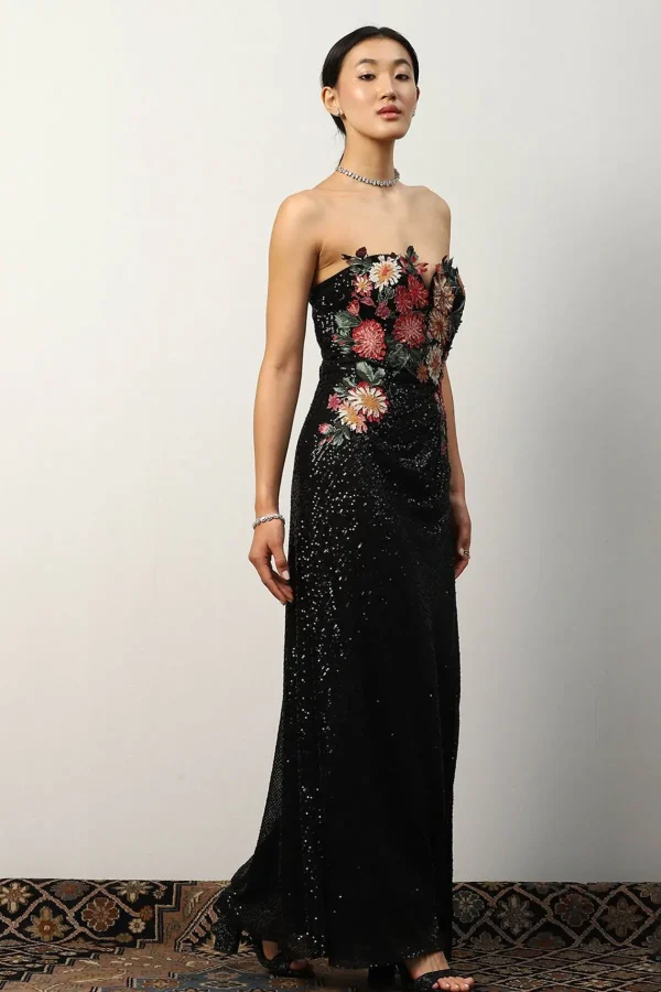 RANNA GILL Minerva High-Slit Sequin Gown Black Online