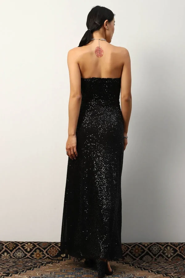 RANNA GILL Minerva High-Slit Sequin Gown Black Online