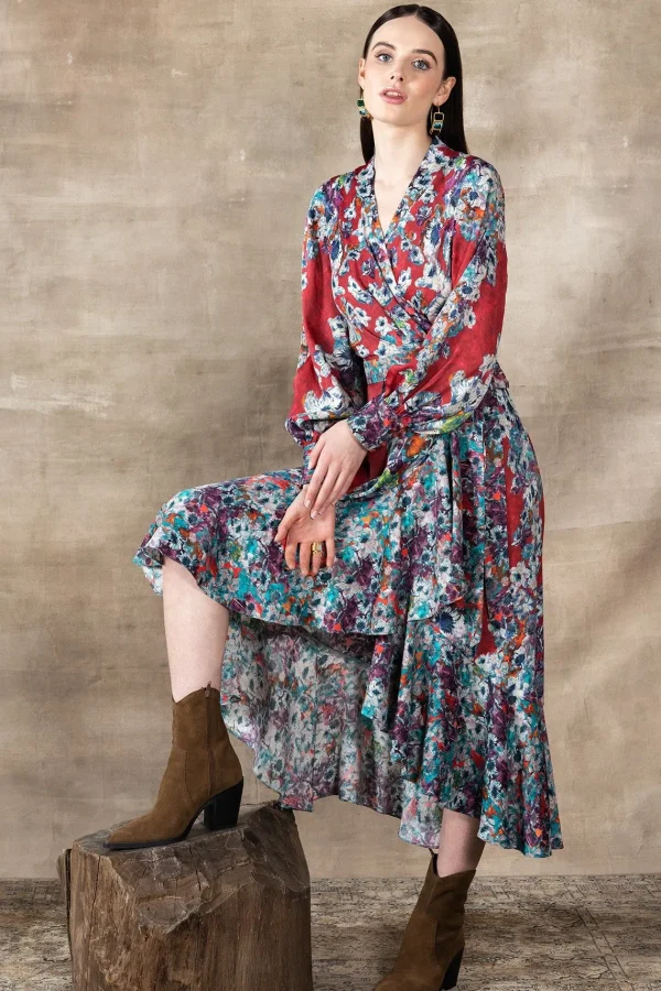 RANNA GILL Naomi Wrap Dress Red Flash Sale