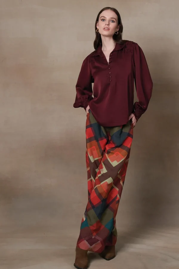 RANNA GILL Olivia Blouse Ox-Blood Cheap