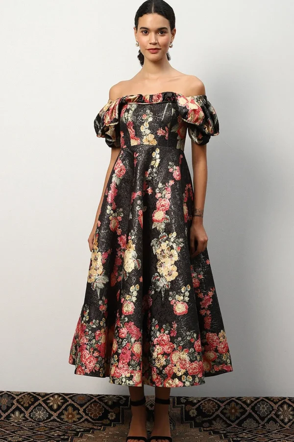RANNA GILL Teresa Off-Shoulder Midi Dress Multi New