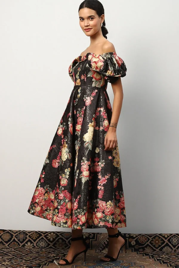 RANNA GILL Teresa Off-Shoulder Midi Dress Multi New