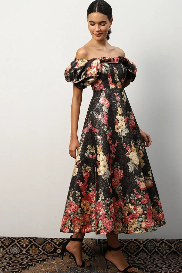 RANNA GILL Teresa Off-Shoulder Midi Dress Multi New