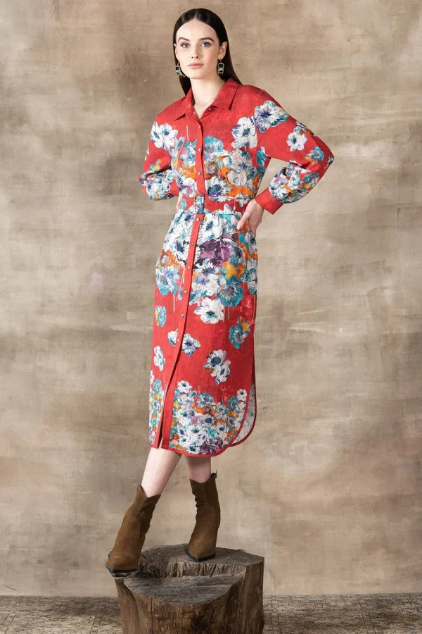 RANNA GILL Zoey Shirt Dress Red Fashion